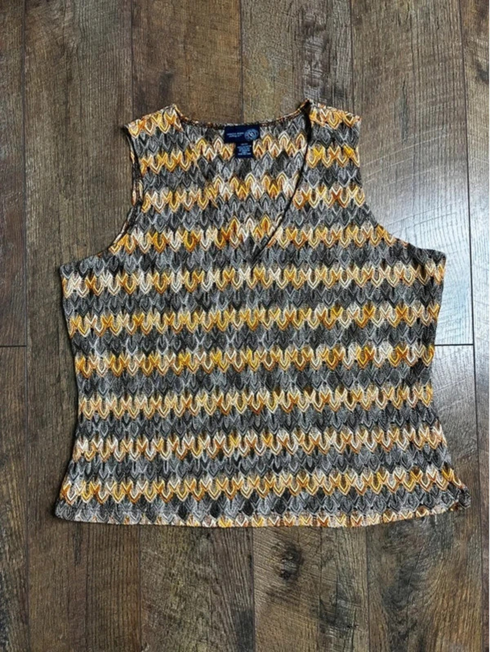 Venezia Jeans Tank Sleeveless Top Womens XL Brown Gold Chevron Knit